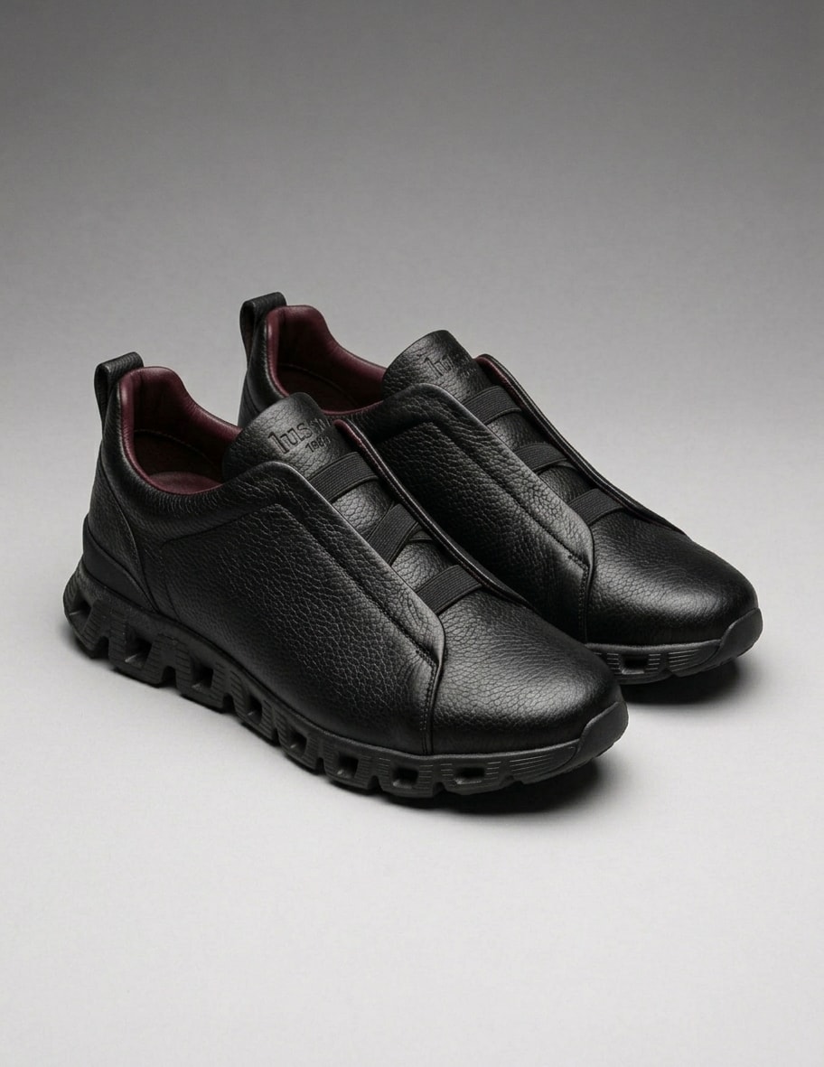 The Luxury Performance Slip-On in matte black deerskin leather